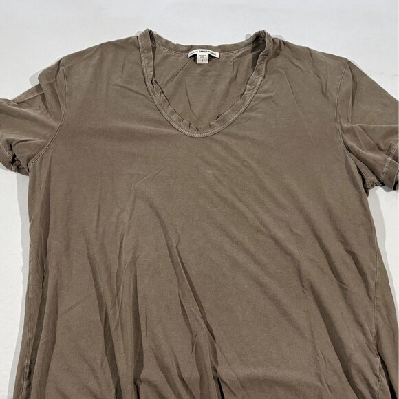 Standard James Perse Brown Cotton Crew Short Sleeve T-shirt Sz 1 Small USA Flaw - Picture 2 of 9
